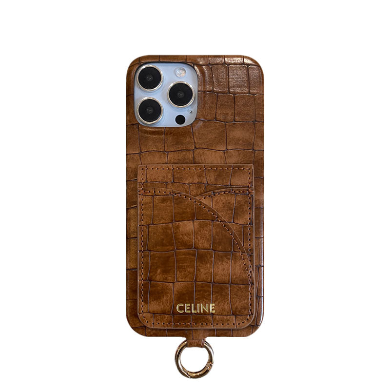 Alligator Print Celine iPhone Case With Card Holder And Strap Green -EYP241415