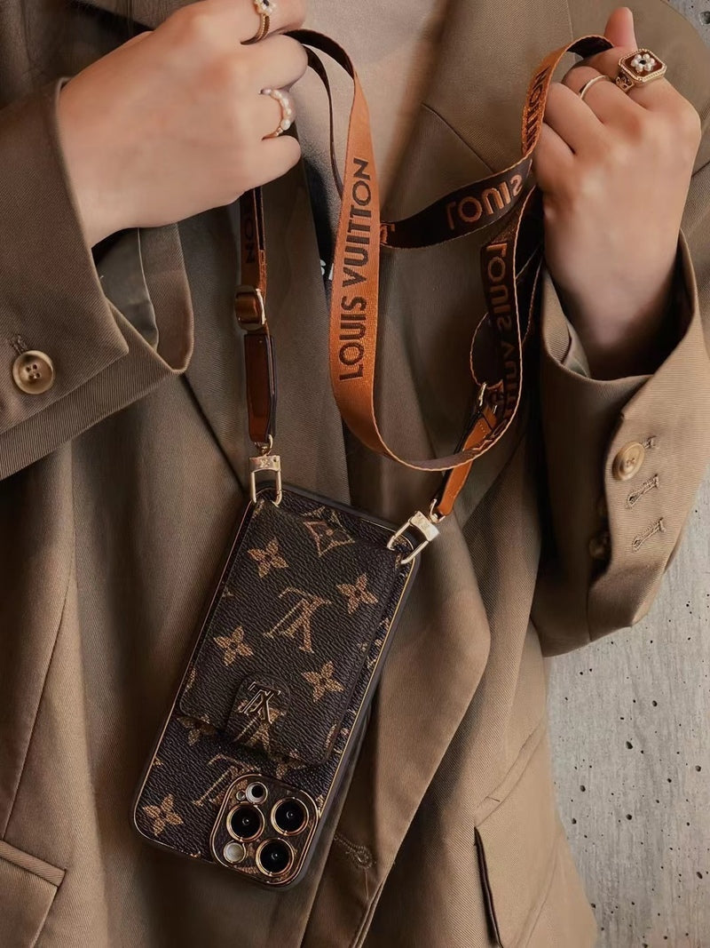 Advanced leather iPhone Case With Card Wallet And Strap